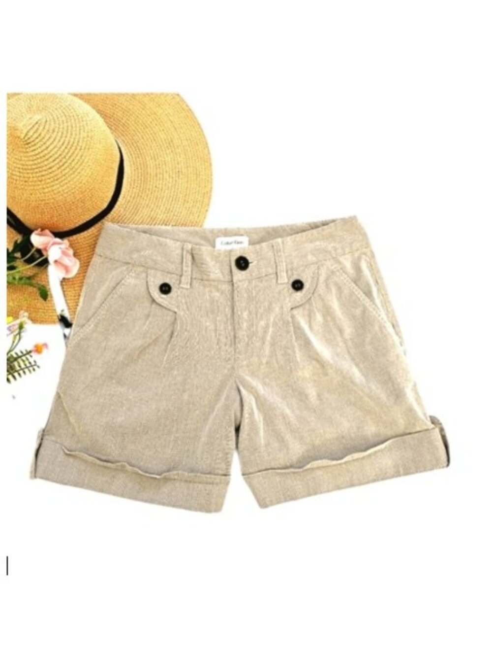 Calvin Klein Women's Shorts Size 4 Brown Tan Pinstripes Spring Casual Outdoors